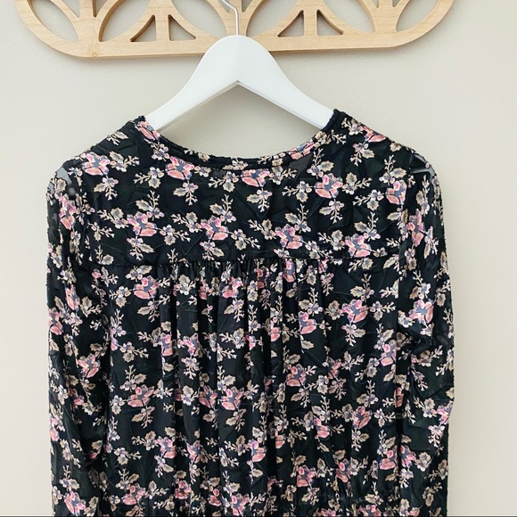 Rebecca Taylor Floral Print Blouse Black Sz 2 - Picture 4 of 10